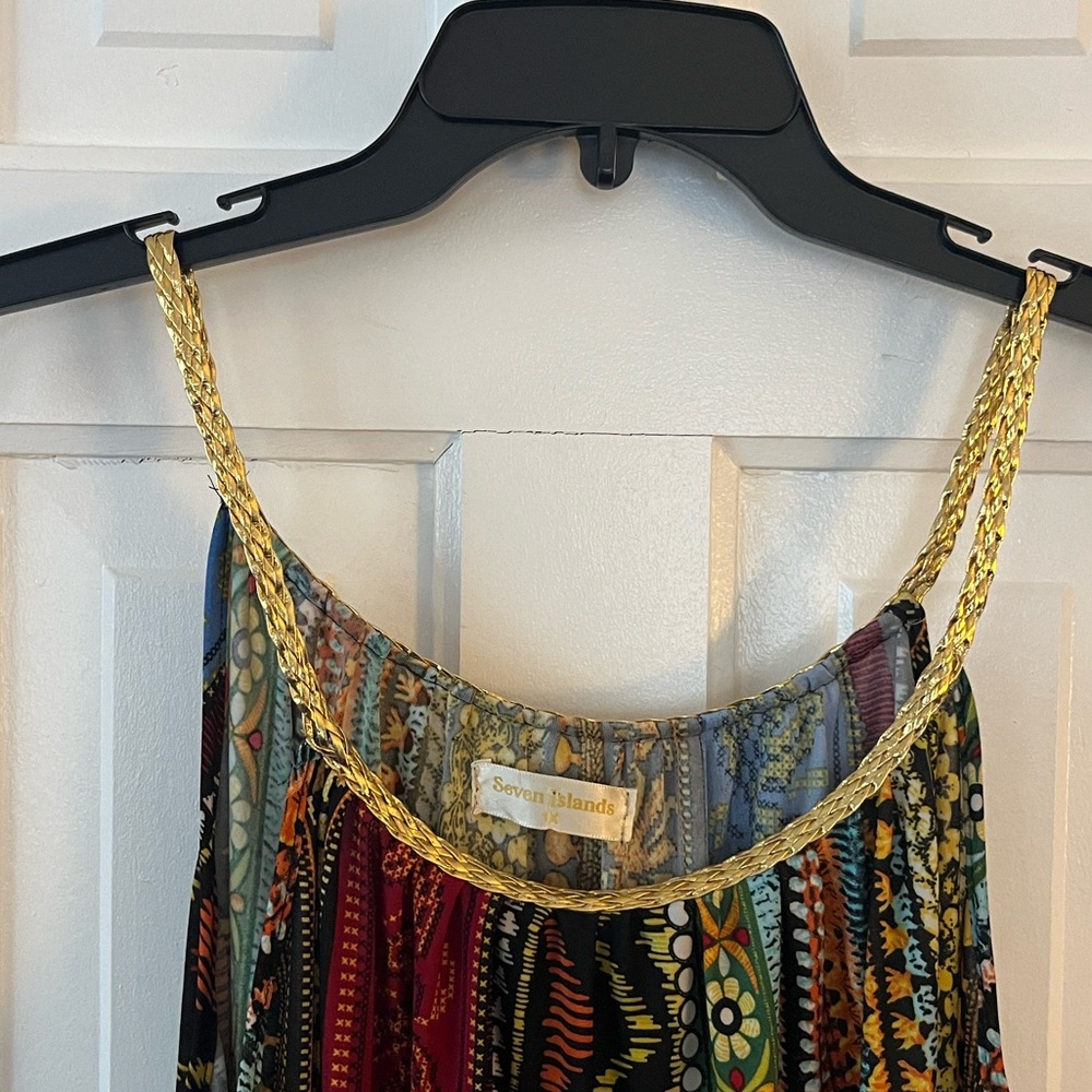 SEVEN ISLANDS Women’s Flowy, Vibrant color Maxi Dress w/ Tassel Belt. Size: (1X) - Picture 6 of 10